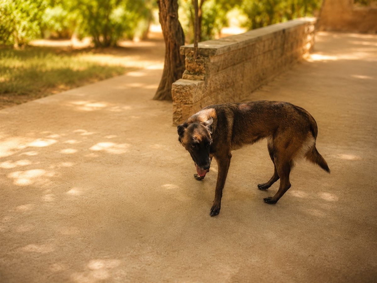 Mila, notre Malinoise, dans le jardin de l'élevage à Pernes-les-Fontaines
